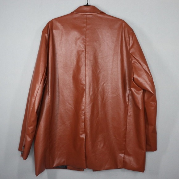 Princess Polly Blazer Jacket Womens Sz 20 Brown Jocelyn Vegan Leather Oversized - Picture 6 of 8